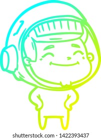 dibujo de línea de gradiente frío de un astronauta de dibujos animados feliz