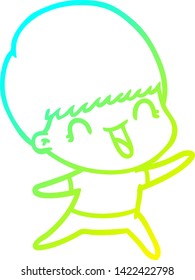 cold gradient line drawing of a happy cartoon boy