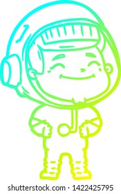 cold gradient line drawing of a happy cartoon astronaut