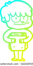 dibujo de línea de degradado frío de un hombre de caricatura feliz