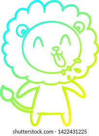 cold gradient line drawing of a happy cartoon lion
