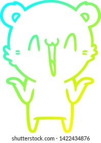 cold gradient line drawing of a happy bear cartoon