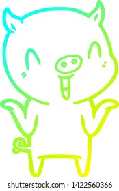 cold gradient line drawing of a happy cartoon pig