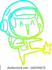 cold gradient line drawing of a happy cartoon astronaut dancing