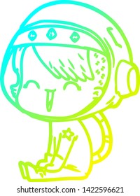 cold gradient line drawing of a happy cartoon space girl