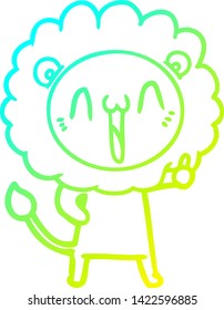 dibujo de línea de gradiente frío de un león de caricatura feliz