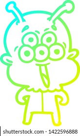 dibujo de línea de degradado frío de un extraterrestre de dibujos animados felices