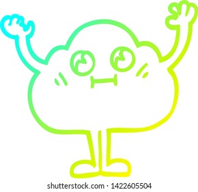cold gradient line drawing of a happy cartoon cloud