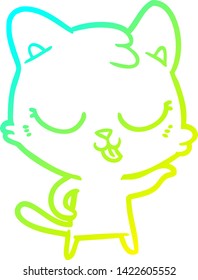 cold gradient line drawing of a happy cartoon cat