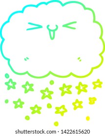 cold gradient line drawing of a happy cartoon cloud