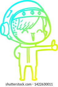 cold gradient line drawing of a happy cartoon space girl