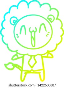 dibujo de línea de gradiente frío de un león de caricatura feliz