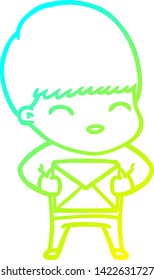 dibujo de línea de gradiente frío de un niño de caricatura feliz