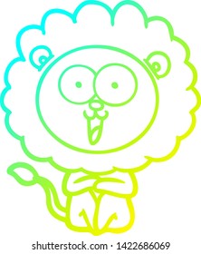 dibujo de línea de gradiente frío de un león de caricatura feliz
