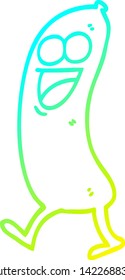 cold gradient line drawing of a happy cartoon sausage