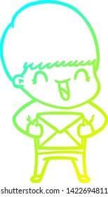dibujo de línea de gradiente frío de un niño de caricatura feliz