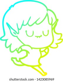 cold gradient line drawing of a happy cartoon elf girl running