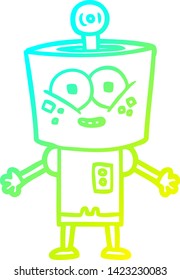 dibujo de línea de gradiente frío de un robot de dibujos animados feliz