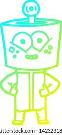 cold gradient line drawing of a happy cartoon robot