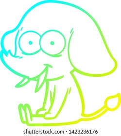 cold gradient line drawing of a happy cartoon elephant