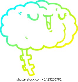 cold gradient line drawing of a happy cartoon brain