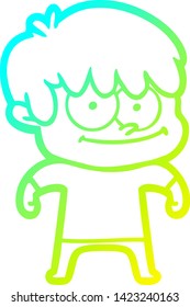 cold gradient line drawing of a happy cartoon man