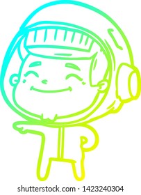 cold gradient line drawing of a happy cartoon astronaut