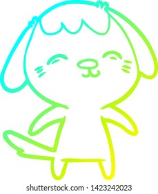 cold gradient line drawing of a happy cartoon dog