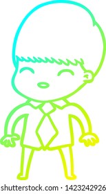 cold gradient line drawing of a happy cartoon boy