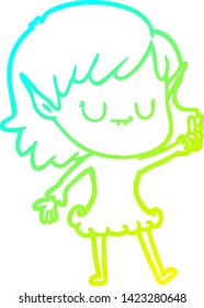 desenho de linha de gradiente frio de uma menina de elfo de desenhos animados feliz