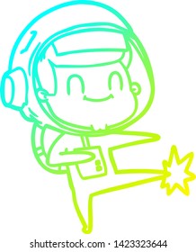cold gradient line drawing of a happy cartoon astronaut