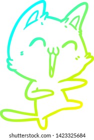 desenho de linha de gradiente frio de um gato de desenho animado feliz miando
