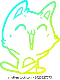 dibujo de línea de gradiente frío de un felino de caricatura feliz empotrado
