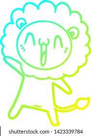 dibujo de línea de gradiente frío de un león de caricatura feliz