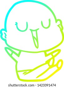 cold gradient line drawing of a happy cartoon bald man