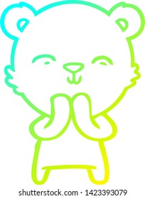 kalte Farbverlauf-Linienzeichnung eines glücklichen Karikaturon-Eisbären