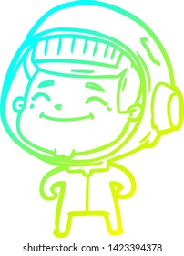 dibujo de línea de gradiente frío de un astronauta de dibujos animados feliz