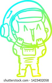 dibujo de línea de gradiente frío de un astronauta de dibujos animados feliz
