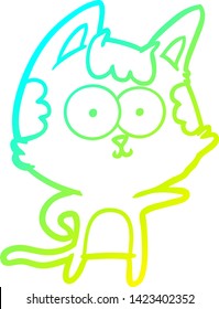 cold gradient line drawing of a happy cartoon cat pointing