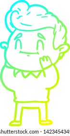 cold gradient line drawing of a happy surprised cartoon man