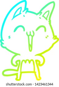 cold gradient line drawing of a happy cartoon cat