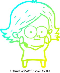 dibujo de línea de gradiente frío de una niña de dibujos animados feliz