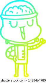 cold gradient line drawing of a happy cartoon robot