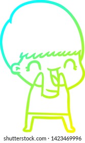 kalte Farbverlauf-Linienzeichnung eines glücklichen Cartoon-Jungen