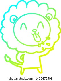 cold gradient line drawing of a happy cartoon lion