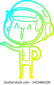 dibujo de línea de gradiente frío de un astronauta de dibujos animados feliz