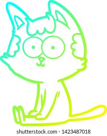 cold gradient line drawing of a happy cartoon cat