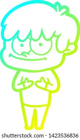 cold gradient line drawing of a happy cartoon man