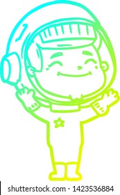 cold gradient line drawing of a happy cartoon astronaut