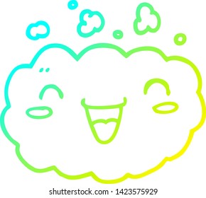 cold gradient line drawing of a happy cartoon cloud
